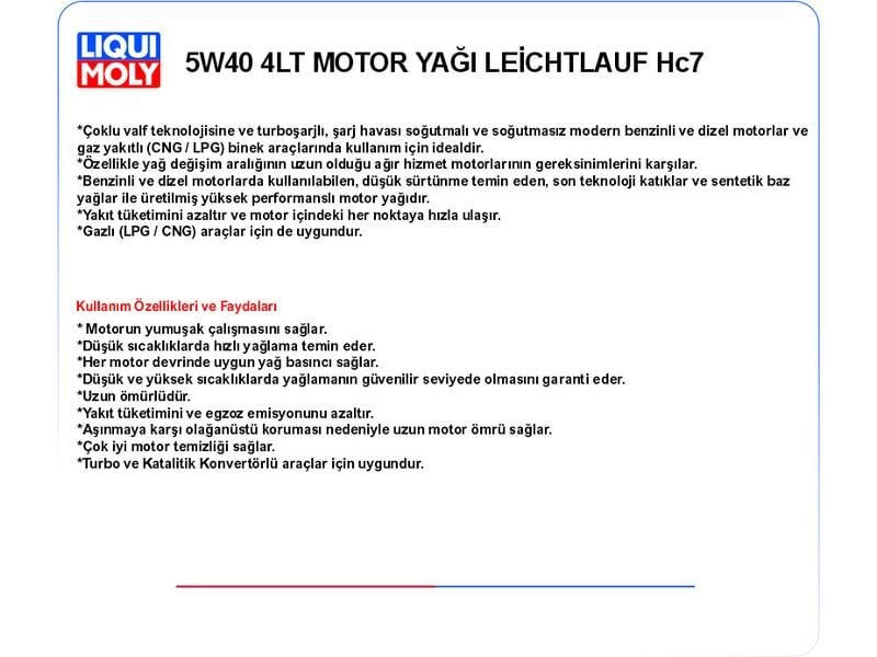 5W40 4LT MOTOR YAĞ LEİCHTLAUF HC7