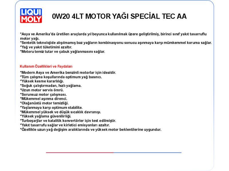 0W20 4LT MOTOR YAĞ SPECİAL TEC AA