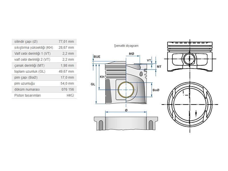 PİSTON 77,01MM VAG A2 BO1 CAD2-3 GO4-5 PO3-4 96-