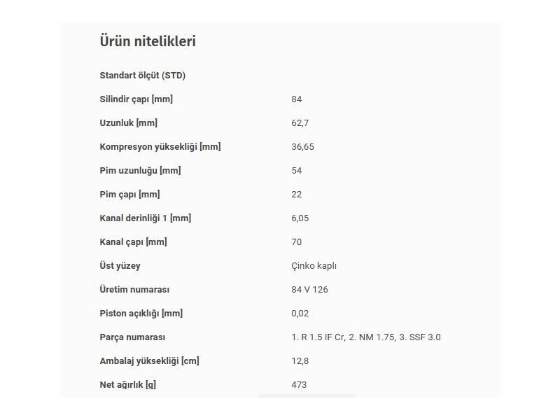 PİSTON 84,00MM BMW E30 34 36 87-94