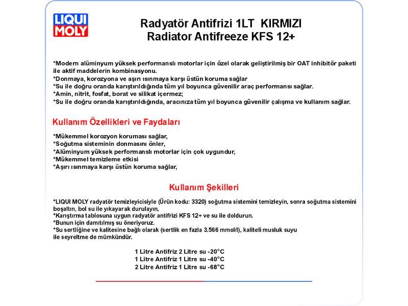 RADYATÖR ANTİFRİZİ KONSANTRE KIRMIZI 1LT KFS12