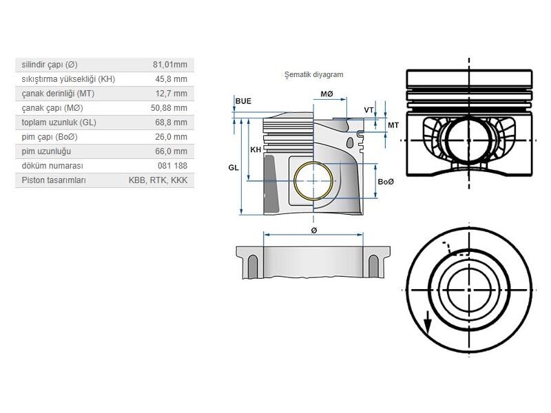 PİSTON 81,01MM VAG A3 A4 A5 A6 GO5-6 JET3-4 PAS T5 T6 08-