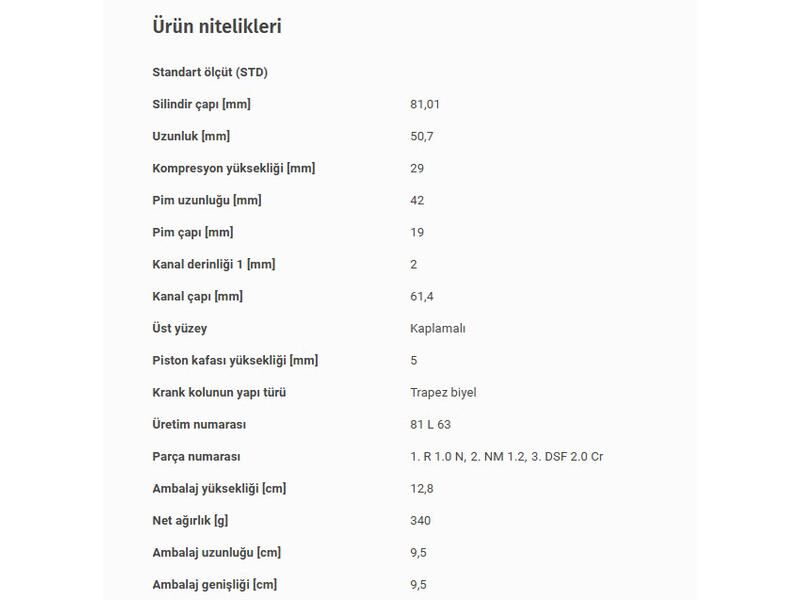 PİSTON 81,01MM VAG A3 A4 BO1 CAD3 GO4-5-6 JET3 PAS 00-16