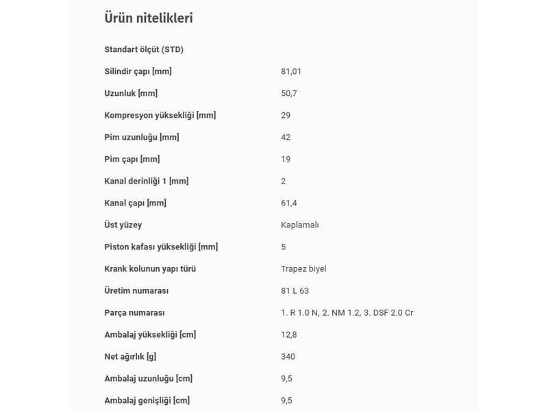 PİSTON 81,01MM VAG A3 A4 BO1 CAD3 GO4-5-6 JET3 PAS 00-16