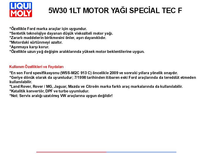 5W30 1LT MOTOR YAĞ SPECİAL TEC F
