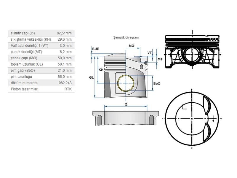 PİSTON 82,50MM VAG A3 Q3 GO5-6 JET3-4 PAS 04-