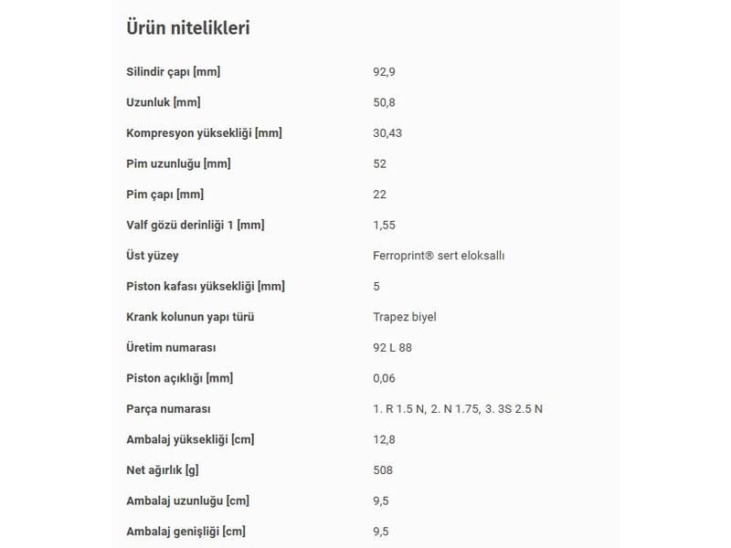 PİSTON 92,90MM M.BENZ 164 204 221 230 251 906 04-17
